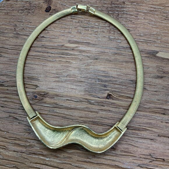 Metallic Pastel Swirl Enamel Gold Tone Snake Chain Choker Vintage Necklace - Picture 5 of 7